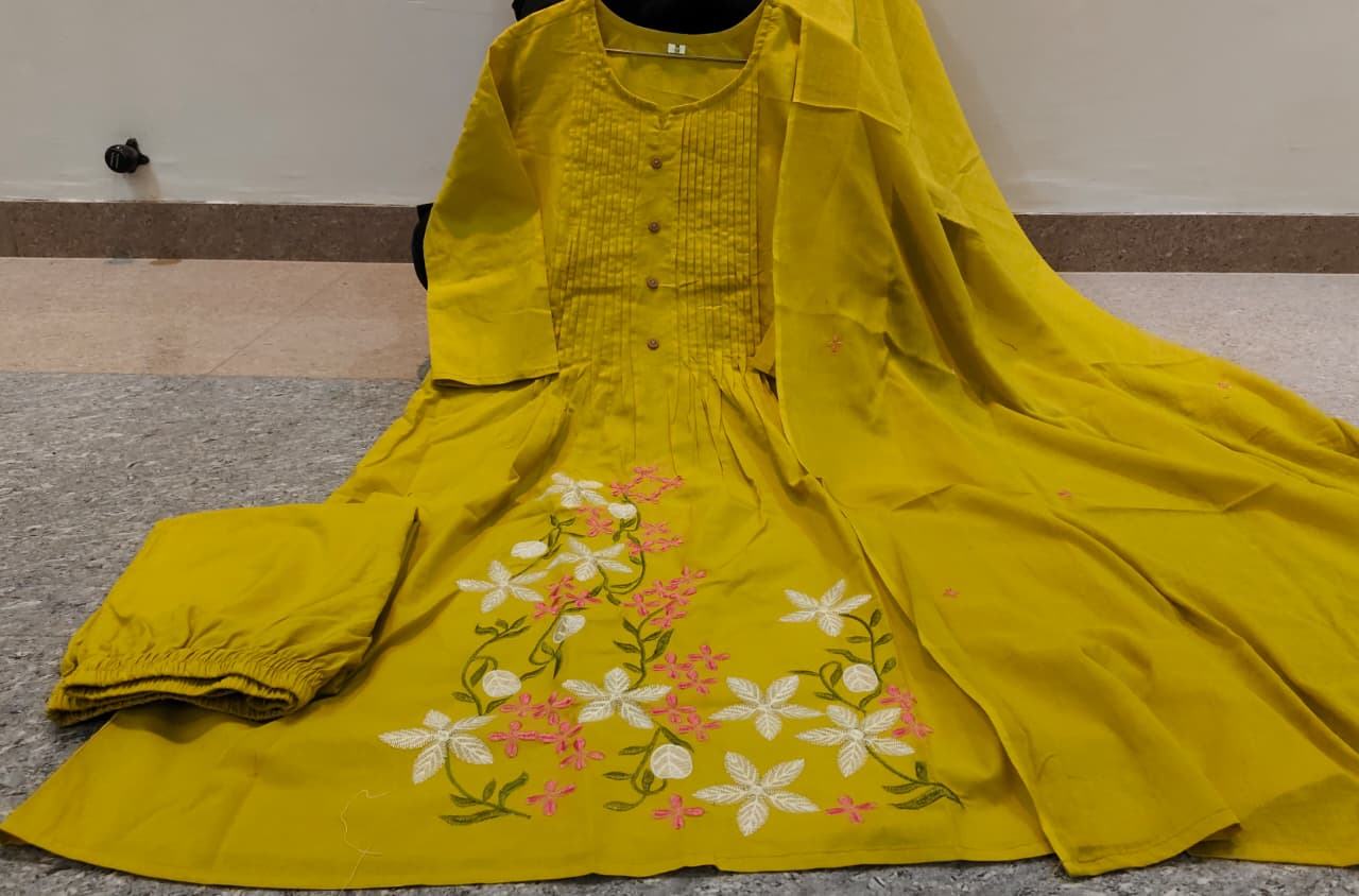 Elegant Pure Cotton Embroidered Suit Set with Dupatta