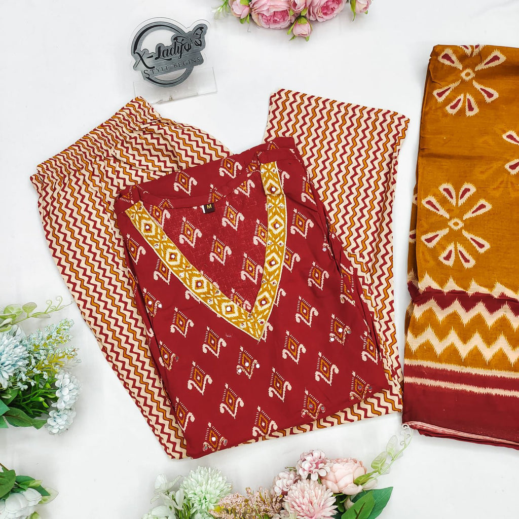 Sanganeri Print Anarkali Kurti Set