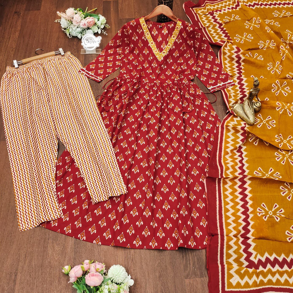 Sanganeri Print Anarkali Kurti Set