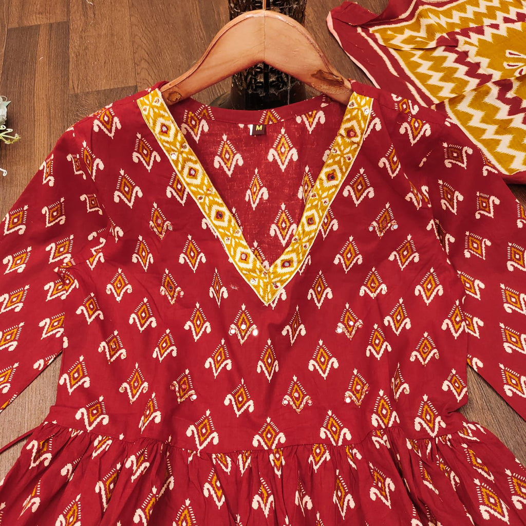 Sanganeri Print Anarkali Kurti Set