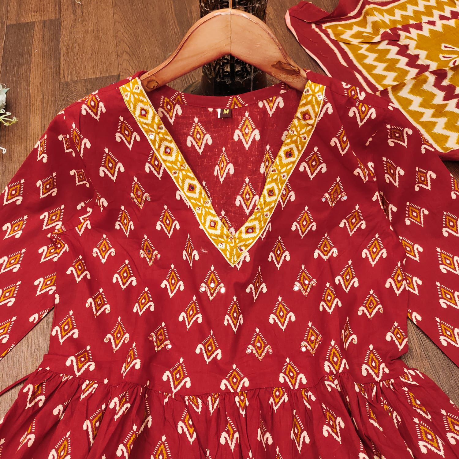 Sanganeri Print Anarkali Kurti Set