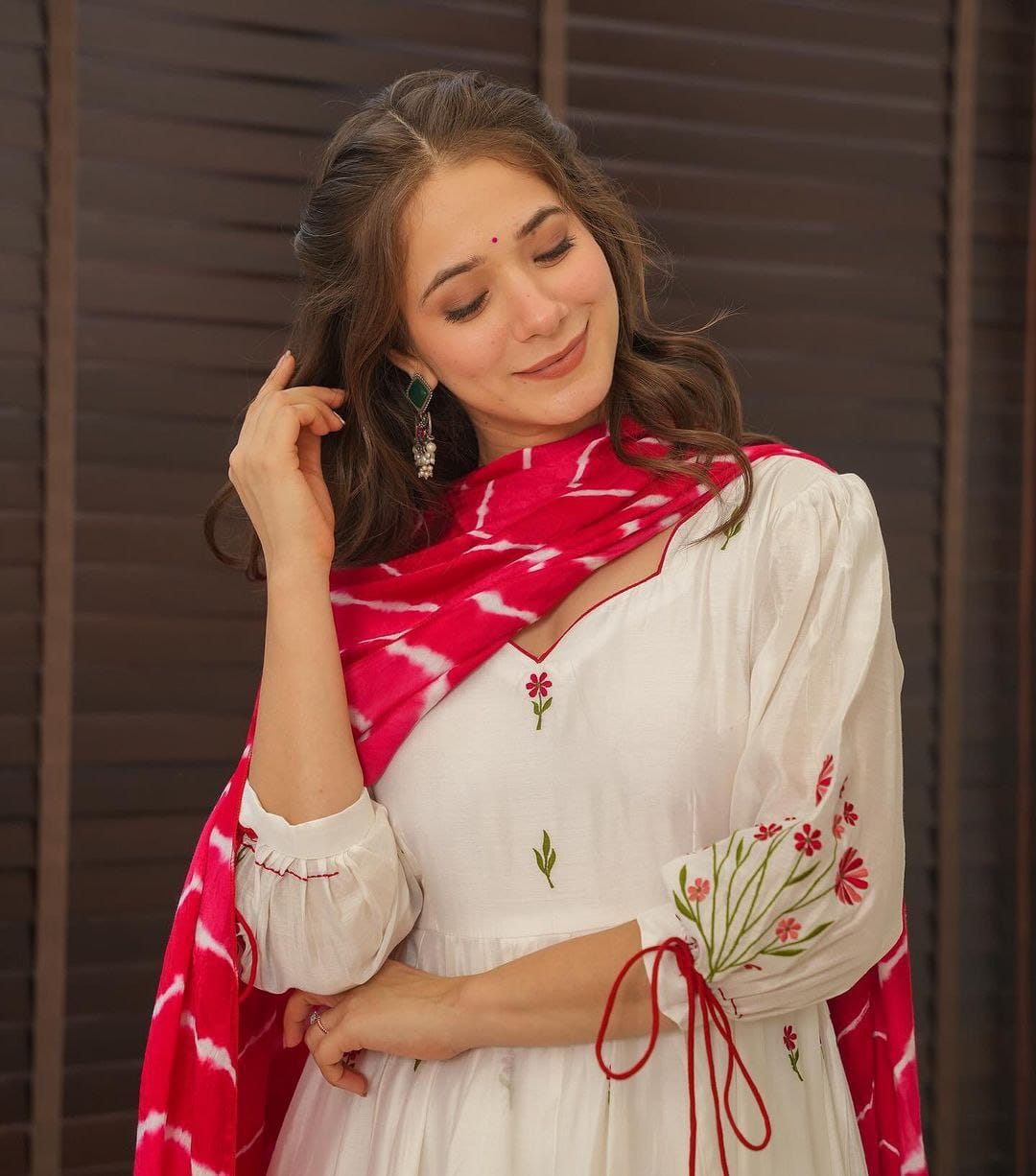 Premium Roman Silk Embroidered Anarkali Suit Set