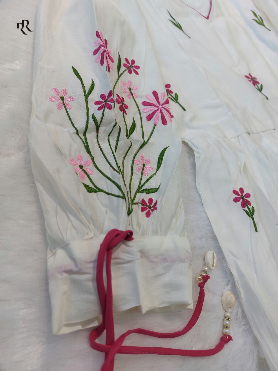 Premium Roman Silk Embroidered Anarkali Suit Set