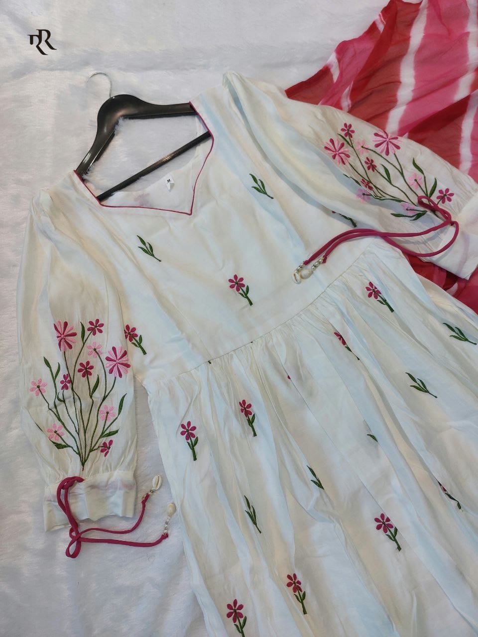 Premium Roman Silk Embroidered Anarkali Suit Set