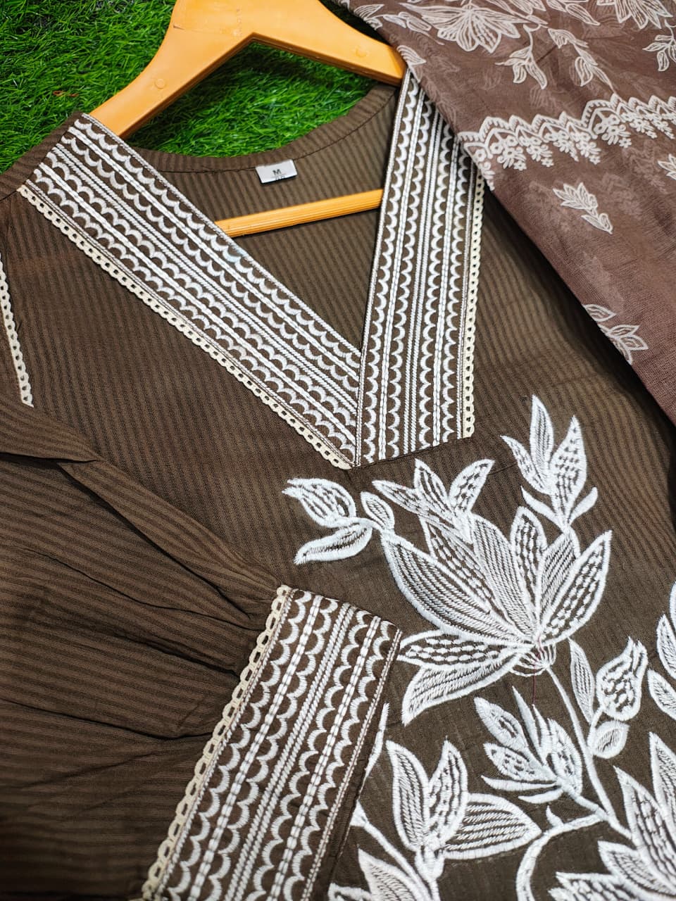 Premium Sili Cotton Full Embroidered A-Line Suit Set with Mulmul Dupatta